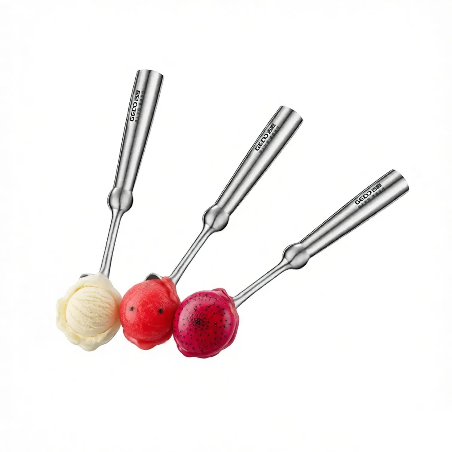 3 Pcs of Ultra Thick Pure 304 Stainless Steel Melon and Dragonfruit Baller 21cm Length 129g Dessert Spoon for Family Canteen — image 2