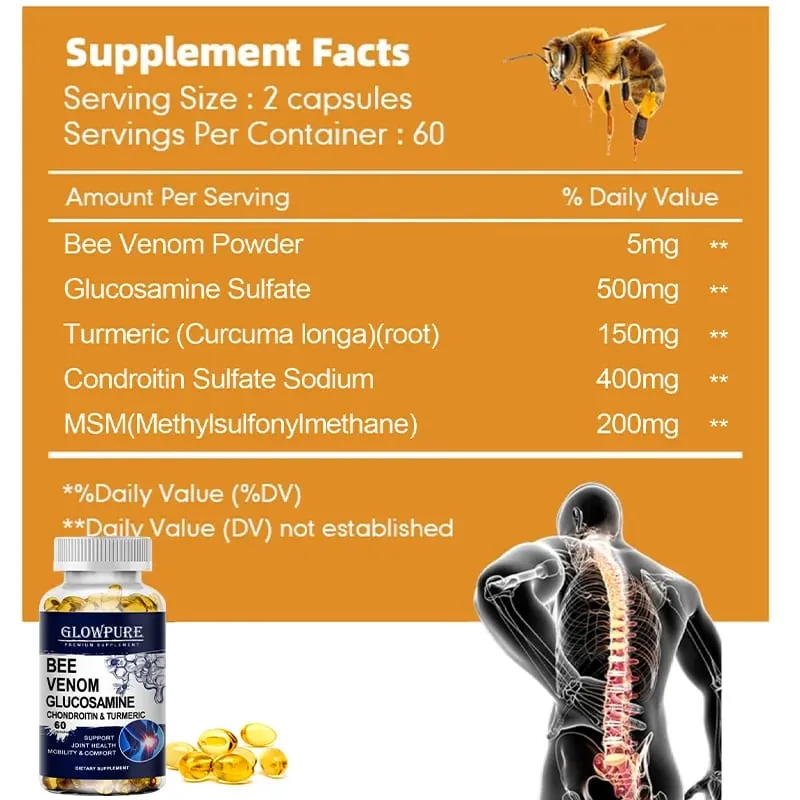 Bee Venom Extract Glucosamine & Turmeric Capsules for Joint & Muscle Health Enhanced Mobility Flexibility Comfort Supplement — image 6