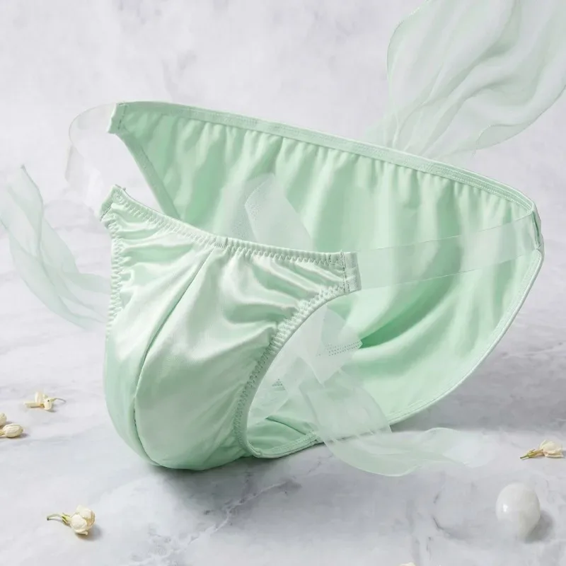 Ice Silk Satin Like Men's Underwear Solid Stretch High Fork Briefs Triangular Panties Bulge Pouch Smooth Breathable Underpant — image 3