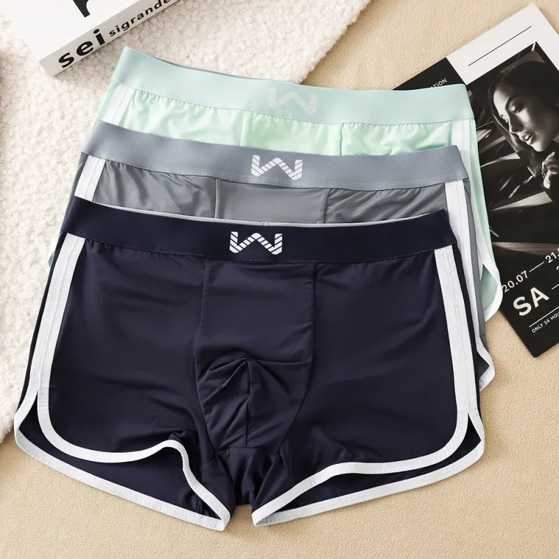 3 unidades/pacote de seda gelo respirável malha antibacteriana cuecas masculinas grande espaço bolsa calcinha alta cintura elástica boxer homme — image 21