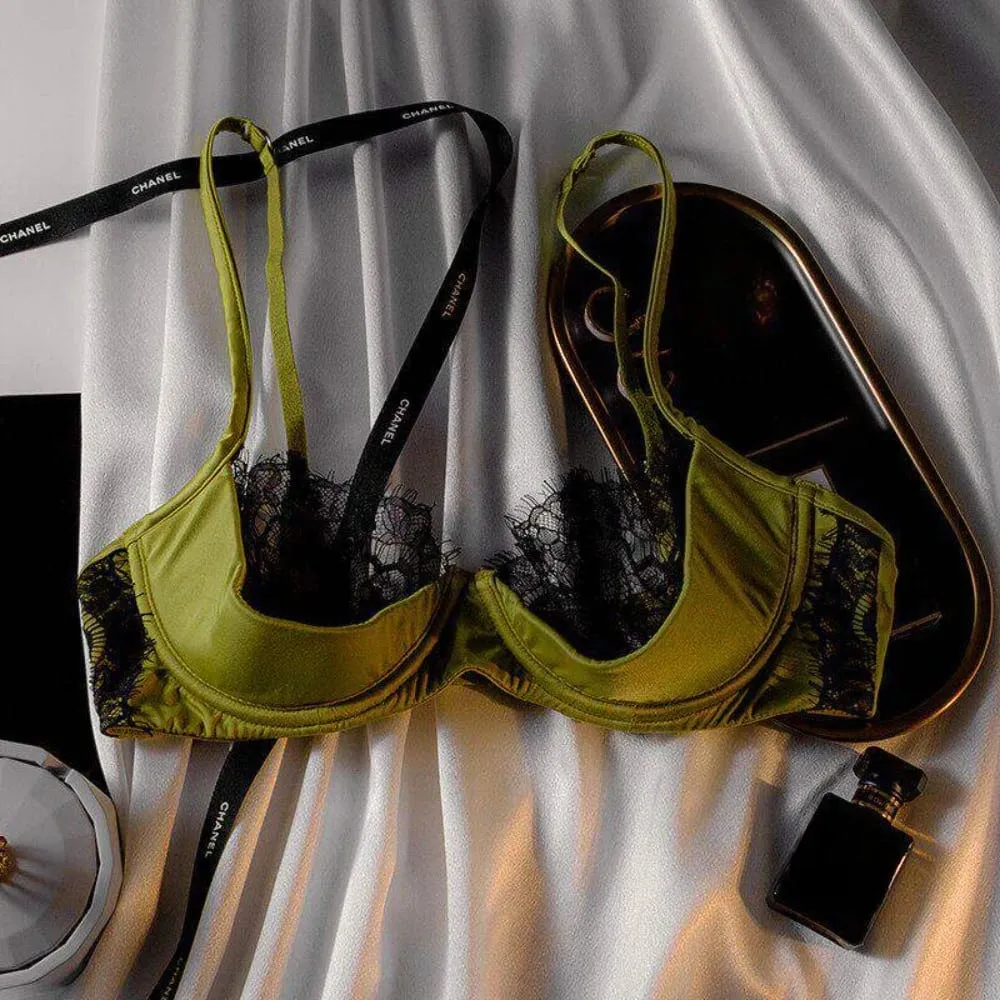 Conjunto de sutiã de renda transparente, plus size, meia xícara, ultra fino, minimizador, suporte de elevação, respirável, copo grande, conjunto de roupa íntima combinando — image 2