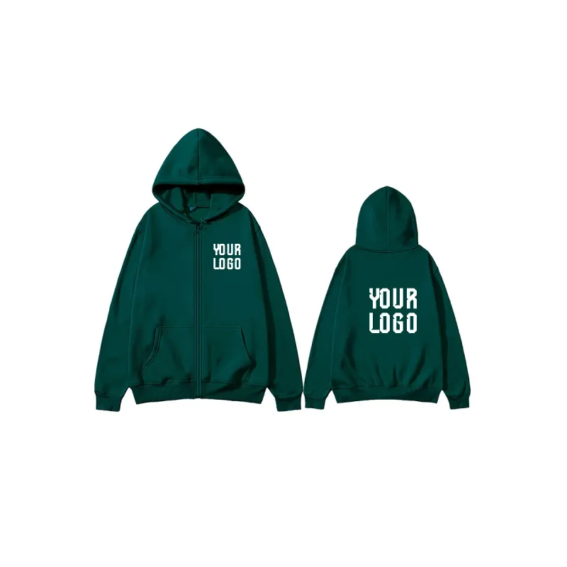Solid Color Zipper Hoodie | Customizable Text Pattern Jacket | Unisex Team Customization — image 13