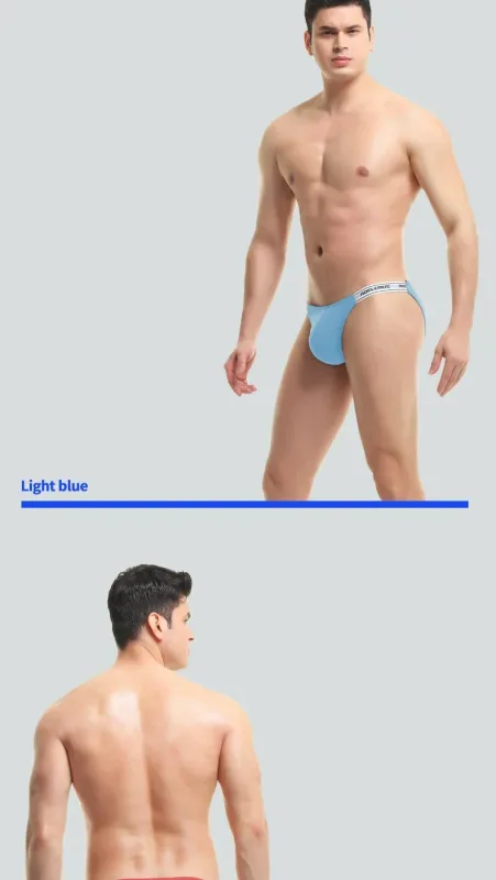 Men's Underwear Solid Color Elastic Tight Sexy Low Waist Ice Silk High Fork Thong Fitness Sports Comfortable Triangle Shorts — image 15
