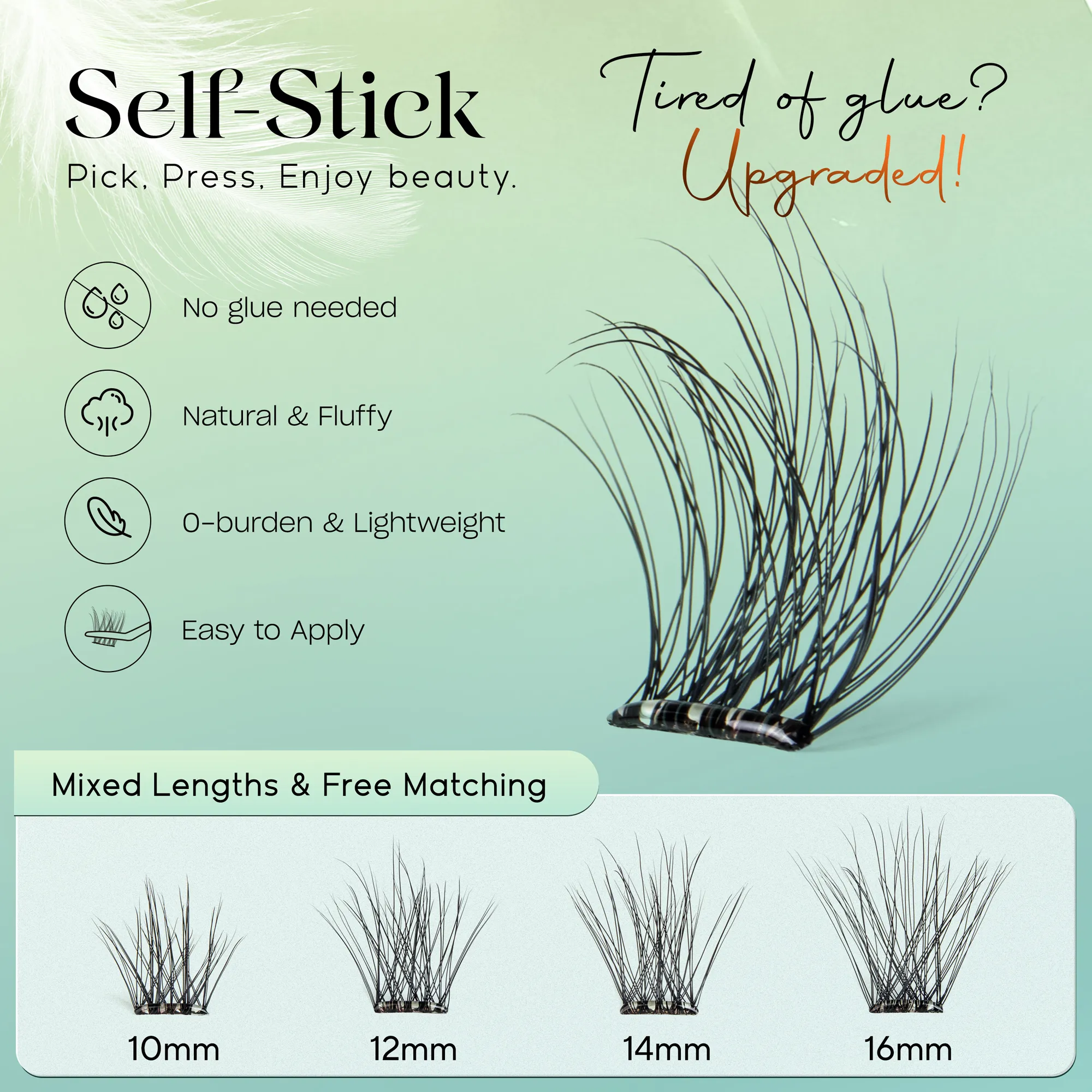 Self Adhesive Eyelashes No Glue Needed Lashes 10‑16mm Pre Glued Cluster Lashes D Curl Soft Natural Press on Lashes — image 3