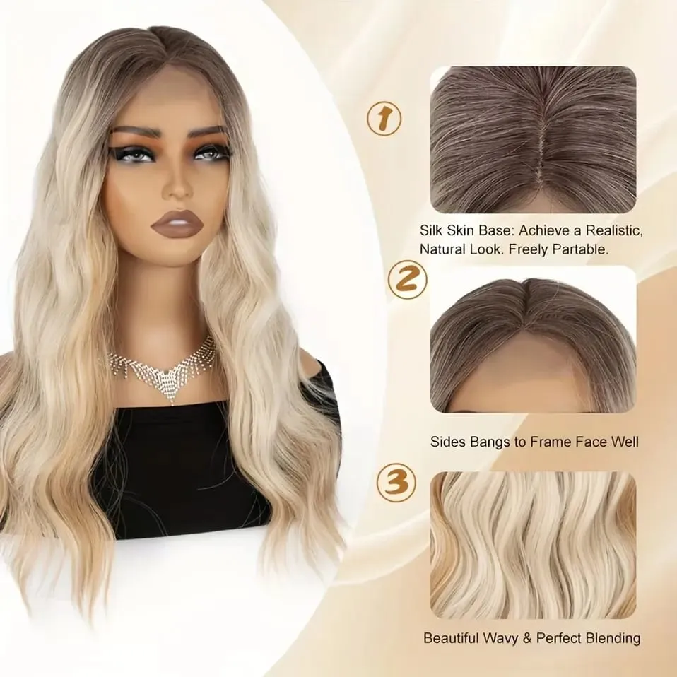 S-noilite Hair Topper 20 Inch Wavy Synthetic Clip-In Topper for Women Natural Looking Voluminous Hairpiece Ombre Blonde Wig