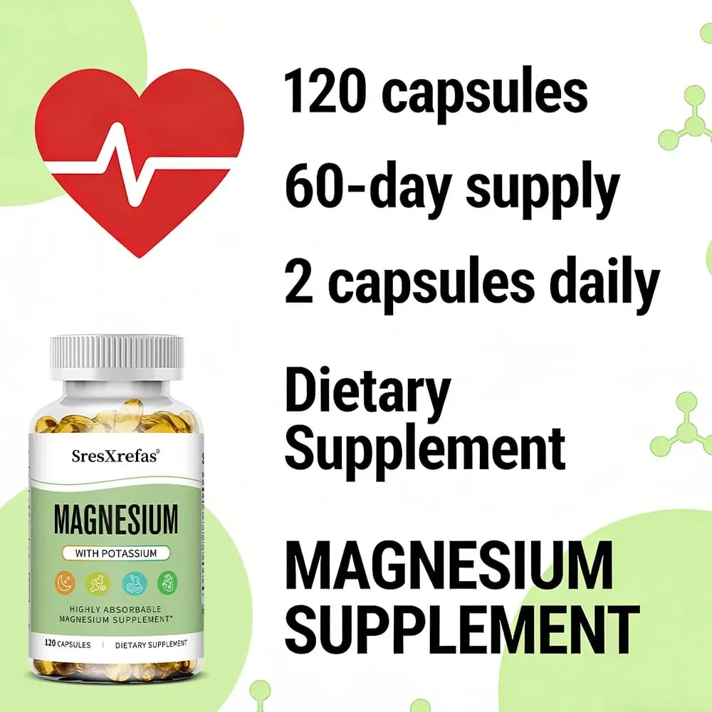 Magnesium Potassium Capsules for Beauty Sleep Quality Reduces Fatigue Headaches Cardiovascular Heart & Immune Health — image 5