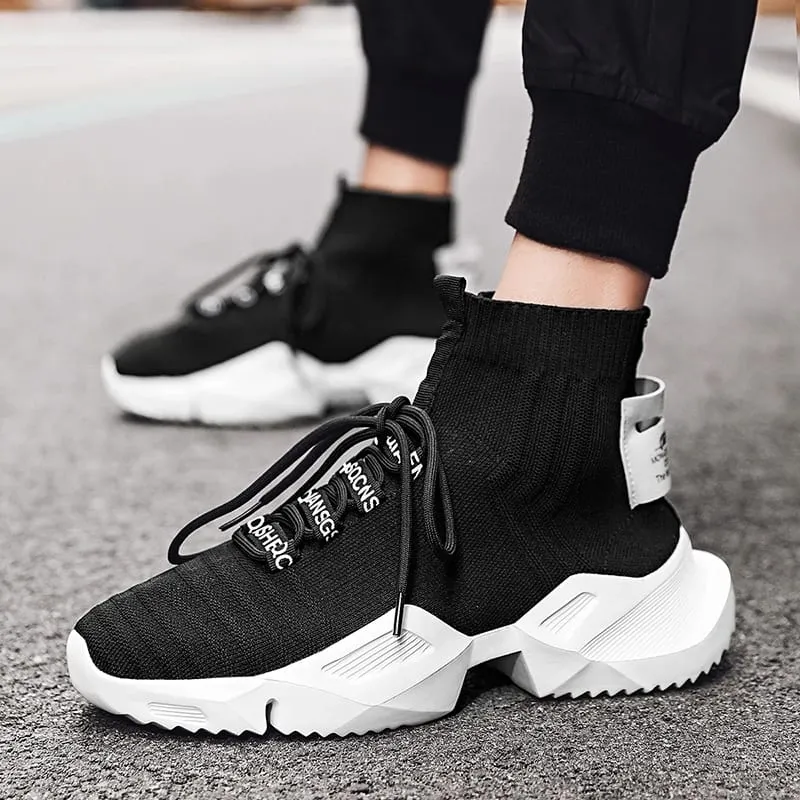 Mode högkvalitativ Mesh Sneakers Herr Fritidssko Lättvikt Bekväm snörning Herr Walking High Top Sneakers — image 6