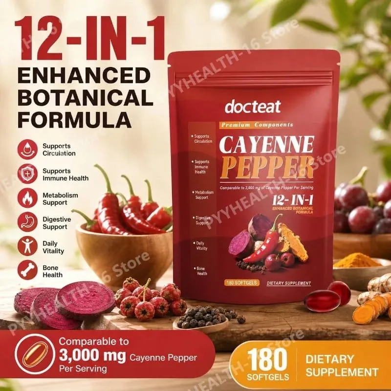 Docteat Cayenne Pepper 12-in-1 Softgels Immune Health and Bone Support with Berberine and Black Pepper Extract 180 Softgels — image 1