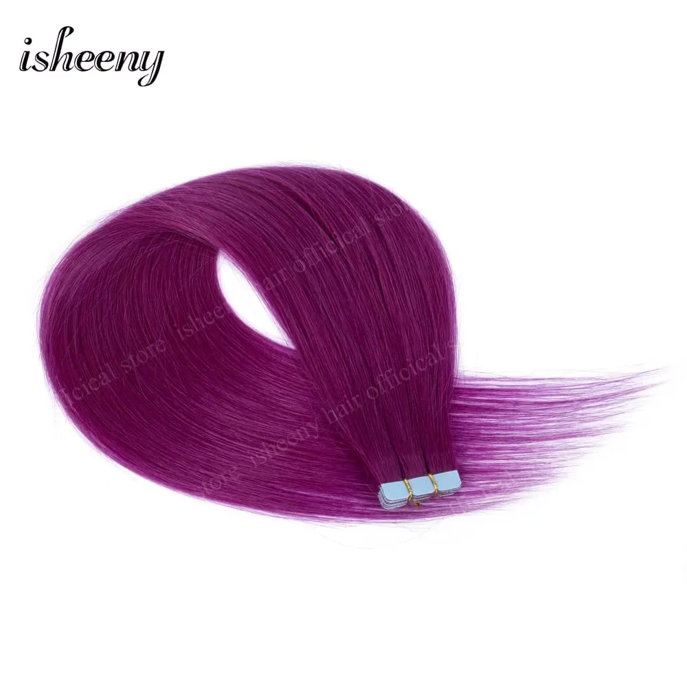 Isheeny 12' 16' 20' Tape In Hair Extensions Invisible Adhesive Tape In Hair Extension 10pcs/pack Pink Purple Blue Colorful Hair — image 13