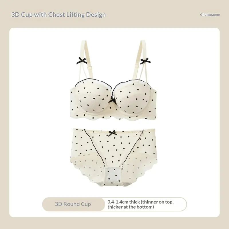 Lace Polka Dot Bra Two-Piece Set Small Bust Gathering Anti-Sagging Side Breast Collection Comfortable Wire-Free Lingerie Set — image 6