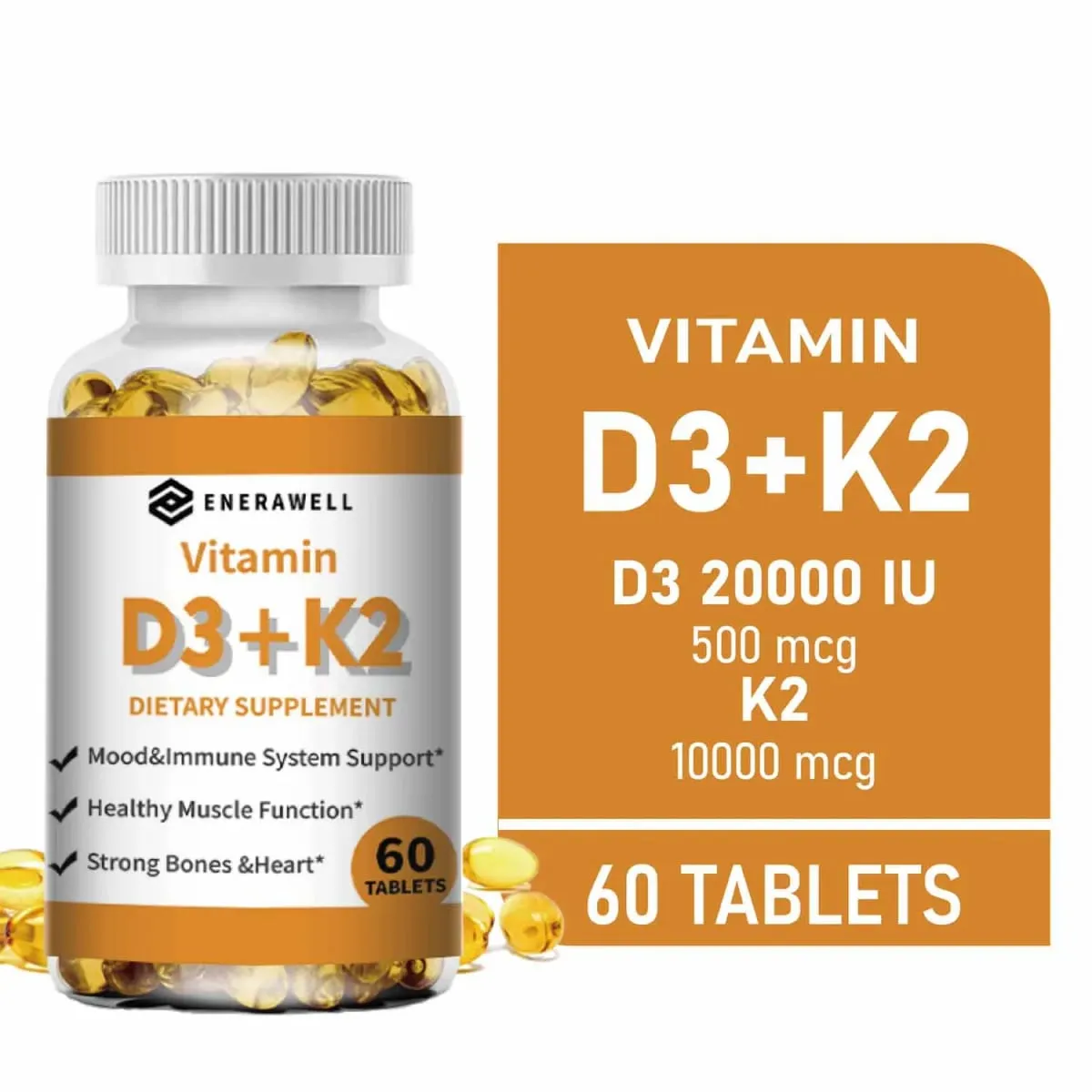 Vitamin D3 K2 Capsule - 20 000 IU Vitamin D3 Supports Bone & Teeth Health Calcium Metabolism Daily Body Wellness Supplement — image 1