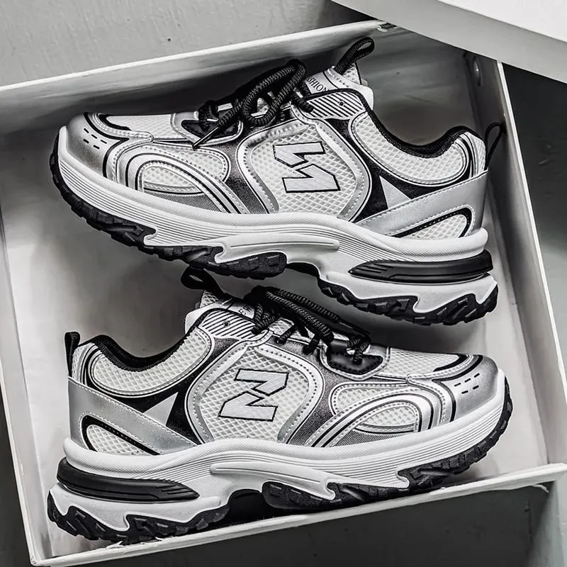 Men's Retro Chunky Dad Sneakers | Metallic Silver Platform Running Shoes — image 6