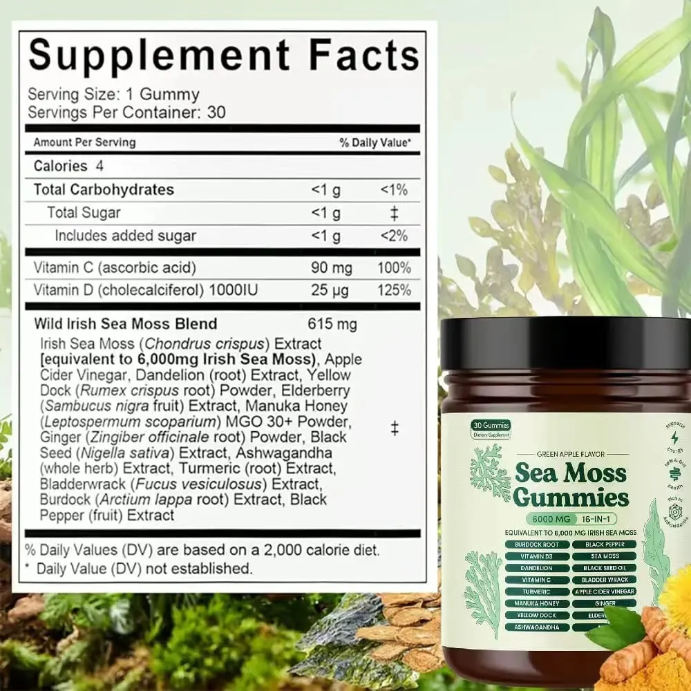Sea Moss Gummies 16-in-1 with Black Seed Oil Ashwagandha Irish Seamoss Gummies Boosts Immune Support Wellness and Digestion — image 5