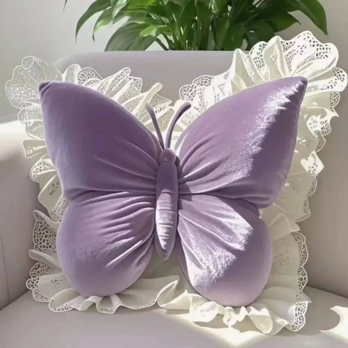 Butterfly Plush Pillow Lace Decor Waist Cushion Soft Fluffy Throw Pillow For Home Car Bedroom Sofa Decor Birthday Gift For Women