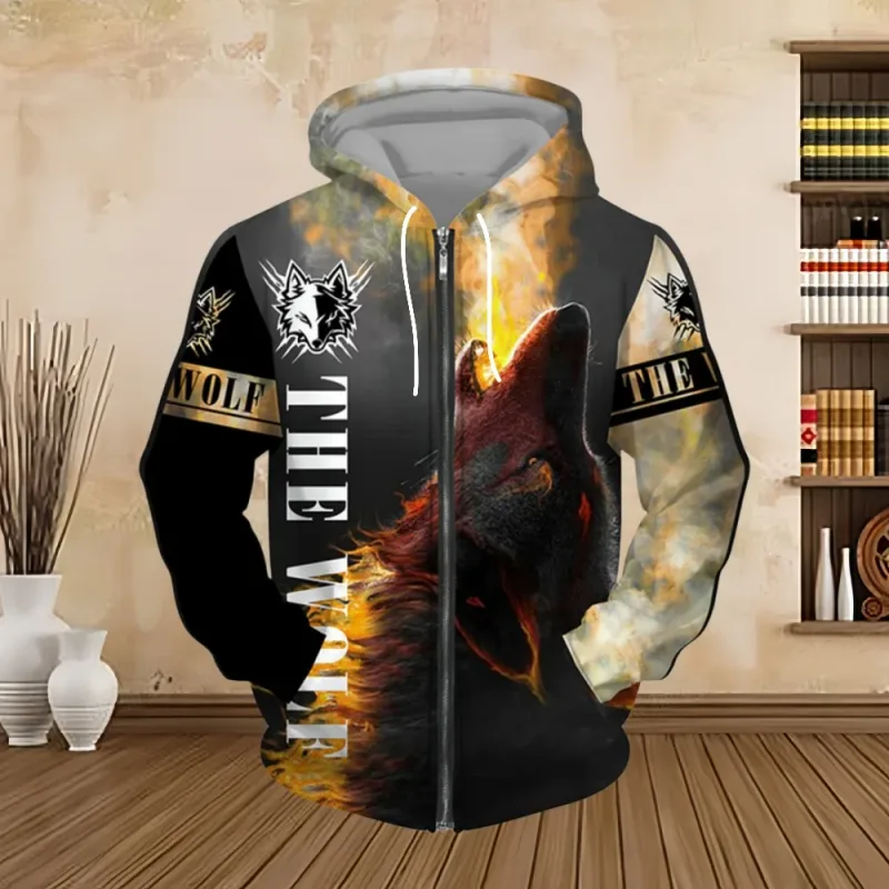 Primavera e outono moletom com capuz masculino 3d impressão digital série tigre zip up hoodies moda moletom personalizado para homem — image 10