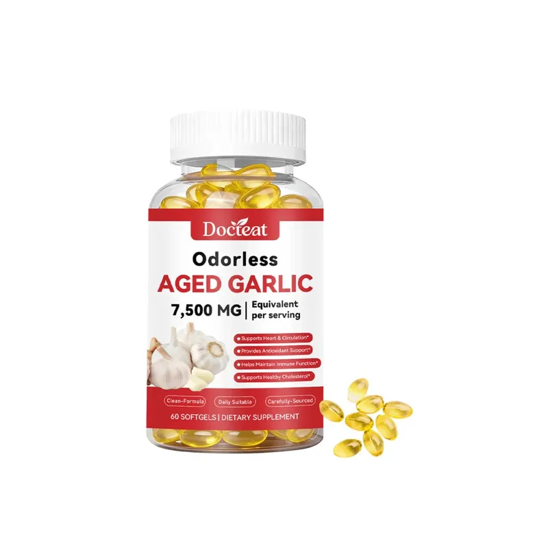 Odorless Aged Garlic Extract 7500mg Equivalent 60 Softgels - Immune Support Heart Health Antioxidant Supplement for Adults