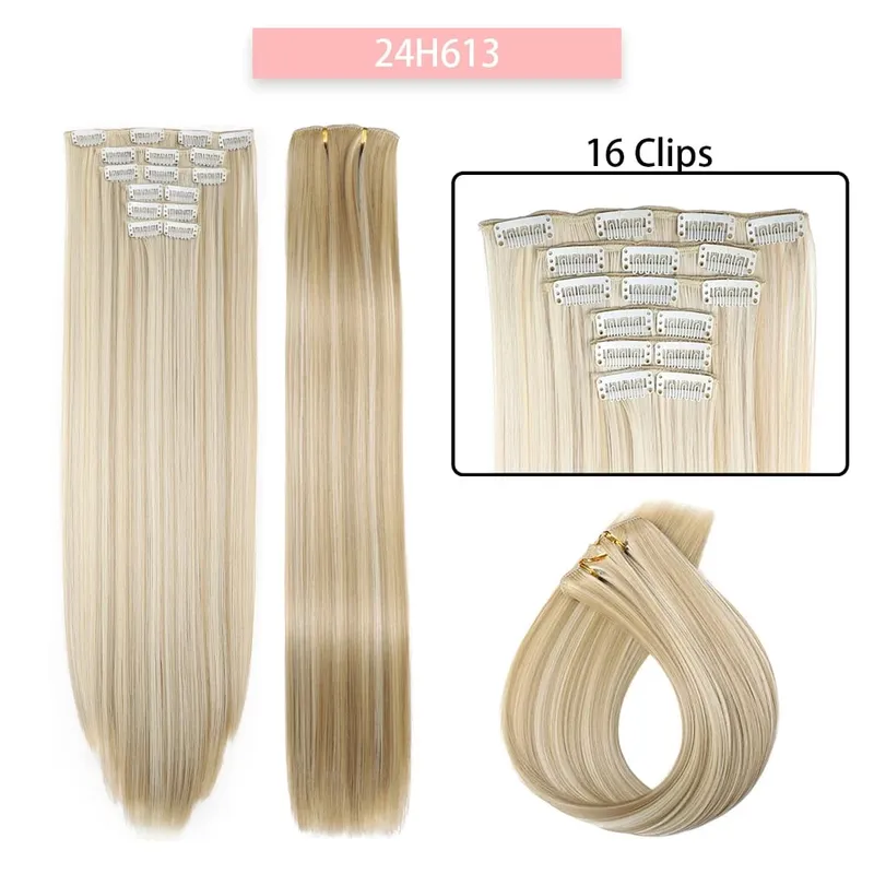 6-Piece Set 24-Inch Synthetic Clip-On Hair Extensions Straight Hair Removable Lightweight Synthetic Wig Women's Exclusive — image 20