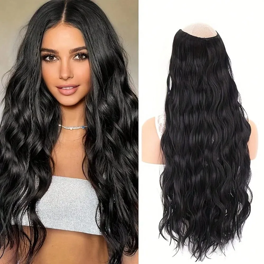 Synthetic Hair Fake Hair Extensions Clip Hairpiece V-Shaped Half Wig Natural Wavy Extension False Strands On Hairpins Women — image 6