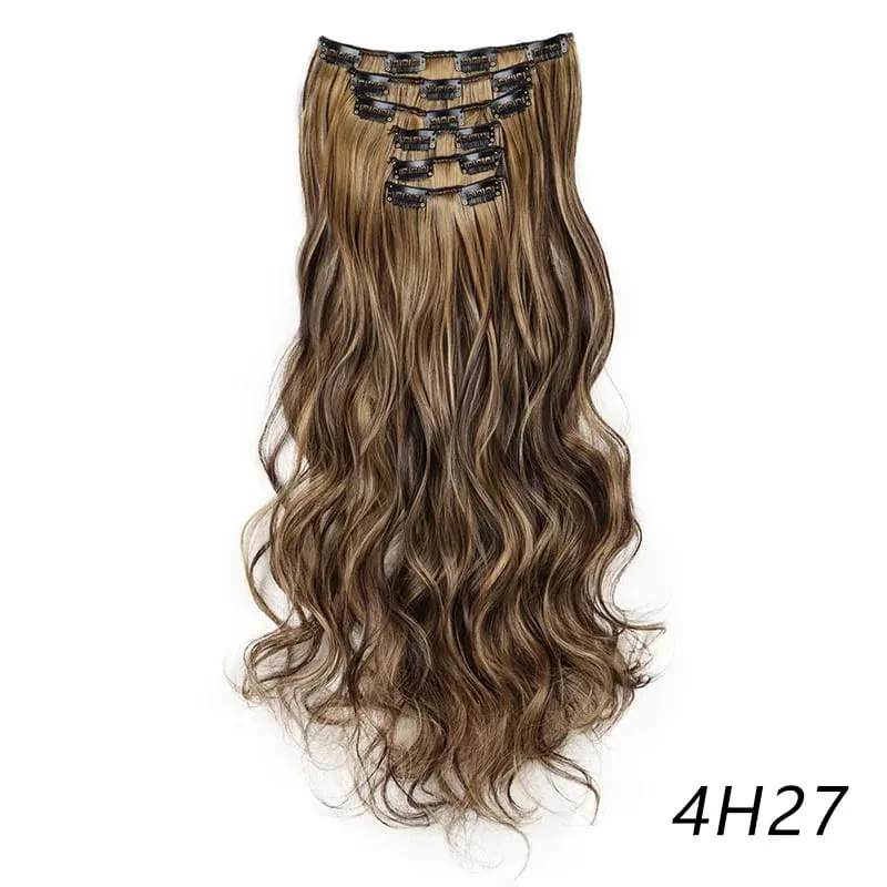 Synthetic Long Curly 16 Clips Hair Extension Heat Resistant Fiber Black Brown Hairpiece for Women Cosplay Wig Halloween Wig Part — image 21