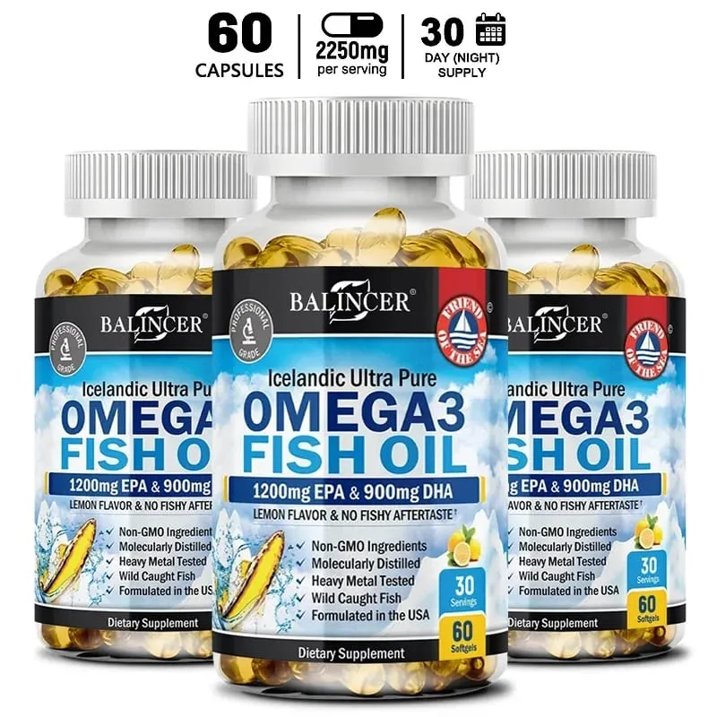 Fiskeolie Omega 3 Indeholder EPA 1200mg & DHA 900mg - til led Øjne Kognitivt tilskud Ikke-GMO glutenfri — image 10