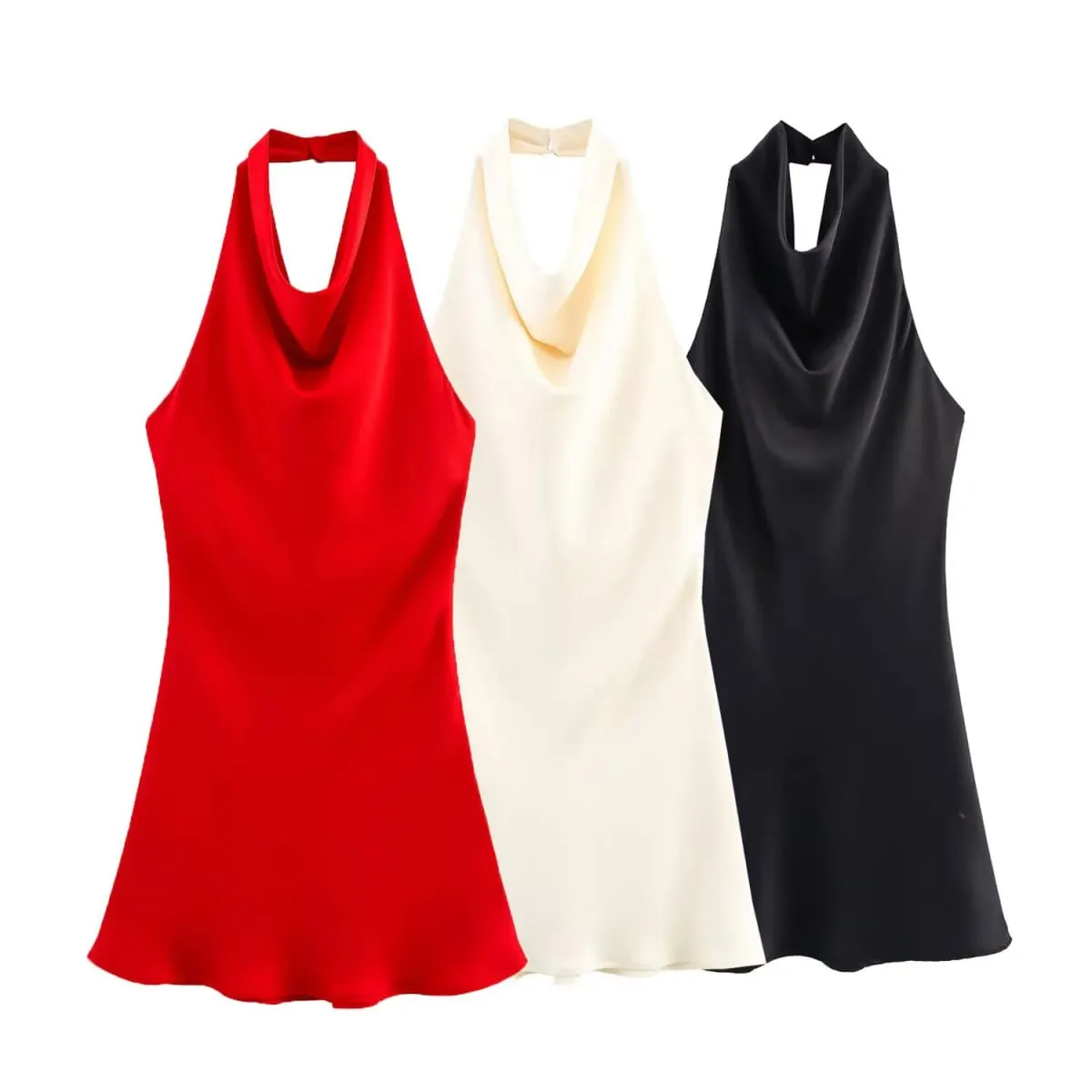 2025 Summer New Pambabaeng Damit Simpleng Ugali Fashionable At Sexy Backless Silk Satin Texture Hanging Neck Dress — image 2