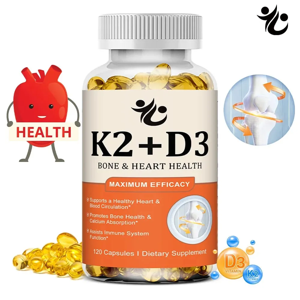 Cápsulas de vitamina D3 + K2 apoiam a absorção de cálcio, bem-estar ósseo e articular, função cardiovascular e saúde do sistema imunológico — image 1