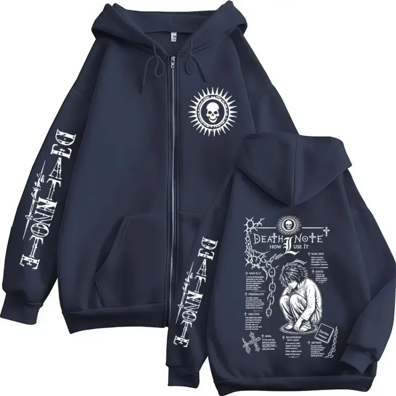 Anime Death Note L · Lawliet Ryuk Zipper Hoodies Roupas Masculinas Moda Casual Manga Longa Zip Up Moletom Com Capuz Jaquetas Casacos — image 3