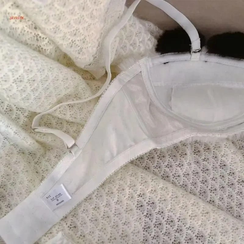 Conjunto de calcinha e sutiã de pelúcia peludo feminino, estampa de panda de desenhos animados, lingerie de inverno, menina escolar, anime japonês, roupa íntima cosplay — image 5