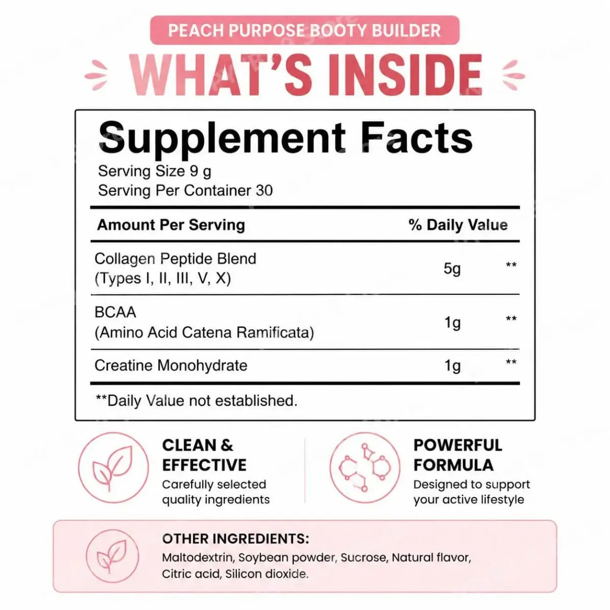 Peach Purpose Collagen Powder Skin Elasticity & Workout Recovery Support for Active Fitness and Strength Routines 30 Servings