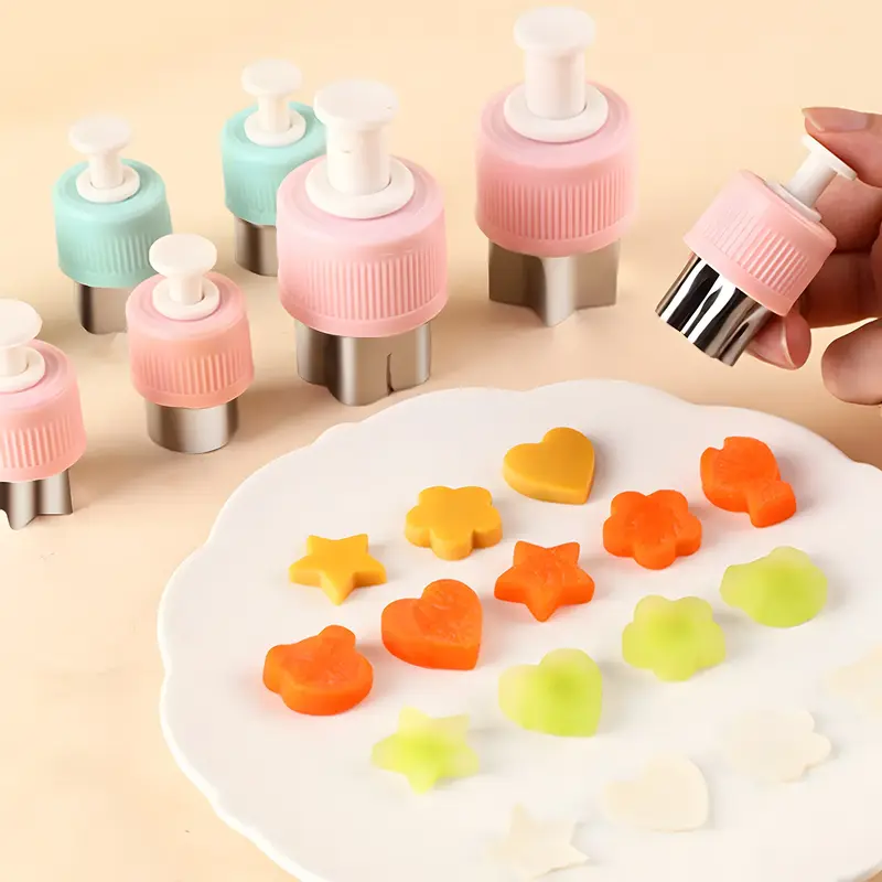 3/5/8Pcs Pressed Fruit Printing Cutting Flower Vegetable Kitchen Embossing Biscuit Cookie Cutting Mold For Kids Lunch Bento Box — image 1