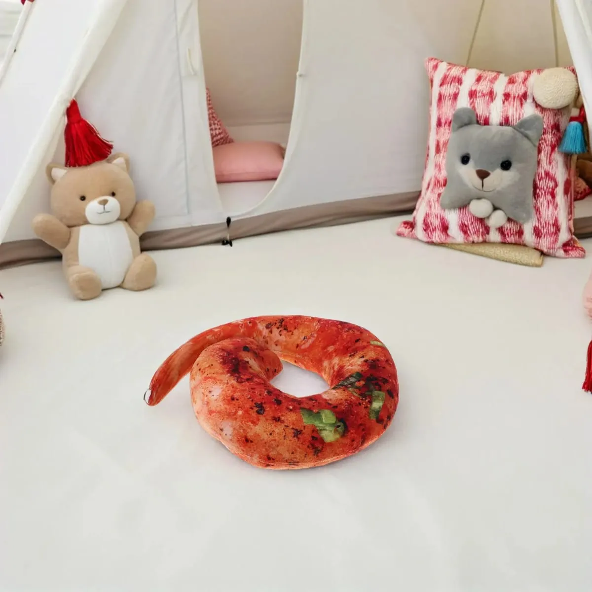 Cuscino per il collo con gamberetti alla griglia Design realistico con gamberetti cotti Cuscino morbido e avvolgente per decorazioni per la casa da viaggio Novità per la camera a tema alimentare