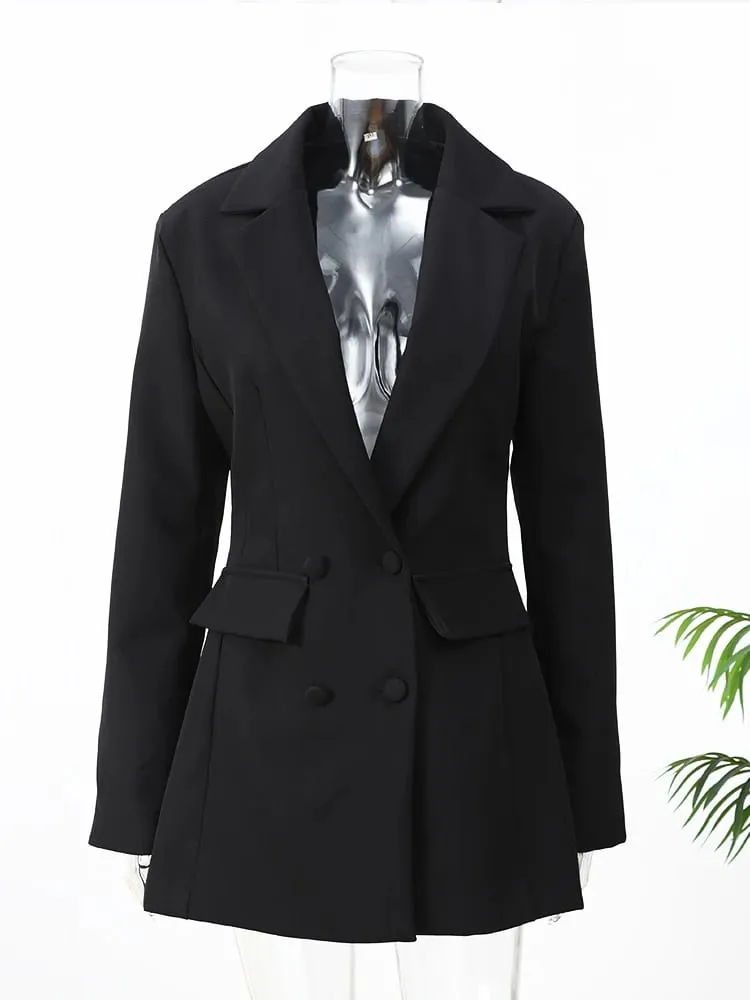 Senhora cintura sólida cinching blazer vestido moda manga cheia lapela com decote em v duplo breasted magro vestidos 2026 escritório vestido de rua — image 3