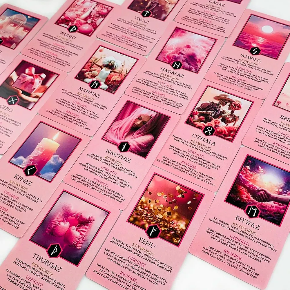 Pink Oracle Cards For Relationship Guidance & Divination - Elder Futhark Rune Meanings Perfect For Collector & Gift Giving — image 5