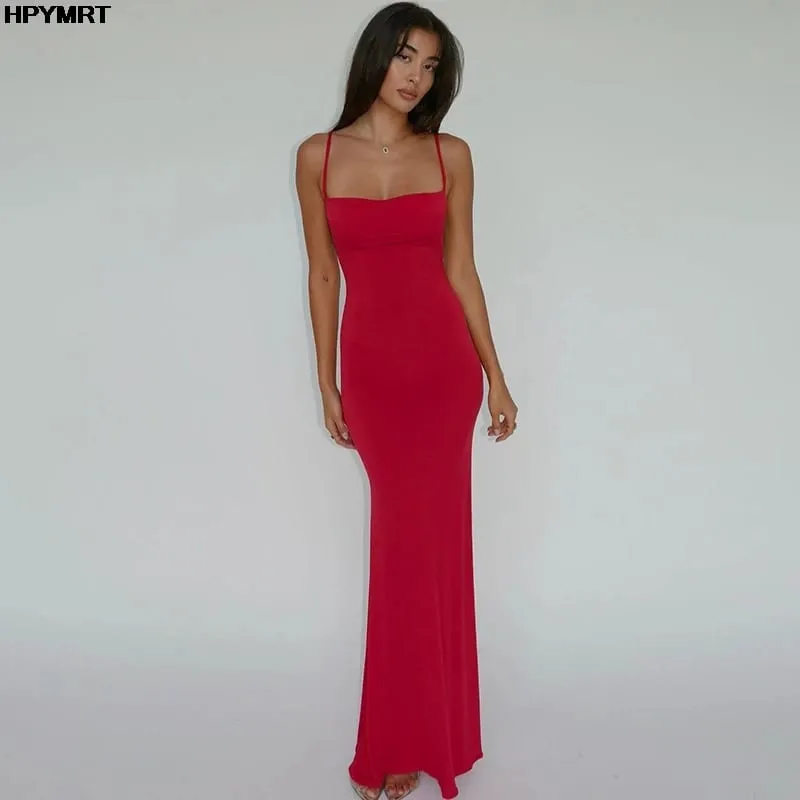 2025 Fashion kaswal Bagong Tag-init Sexy Sling Party Dress Solid na kulay Mahabang Babaeng Dresses Evening Dresses Pambabaeng Damit — image 2