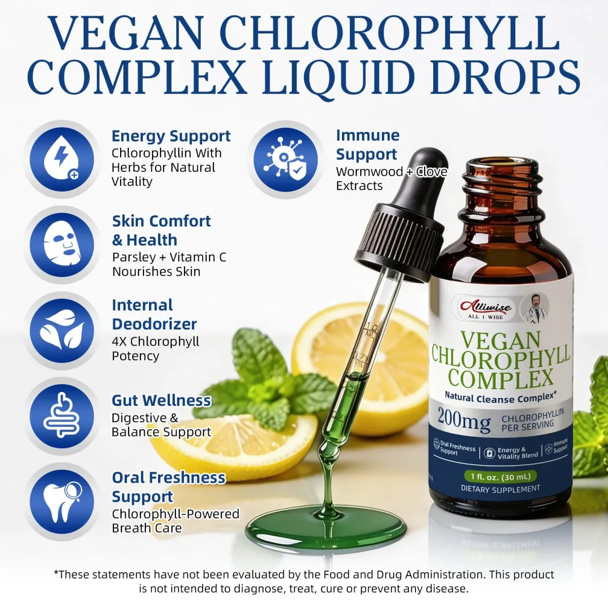 Alliwise 200mg High Potency Chlorophyll Drops for Enhanced Immunity Digestive Health Antioxidant Parsley + Vitamin C Nourishes — image 5