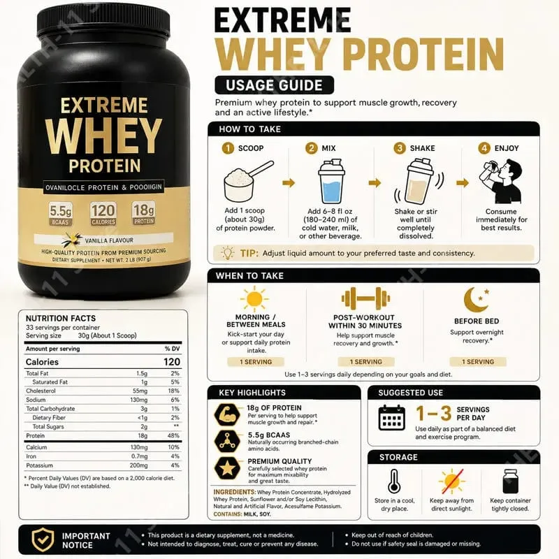 Vassleproteinpulver White Mass Gainer Muskeltillskott Muskeltillväxt Sport Hälsostöd för gym Vaniljsmak 1000g — image 6