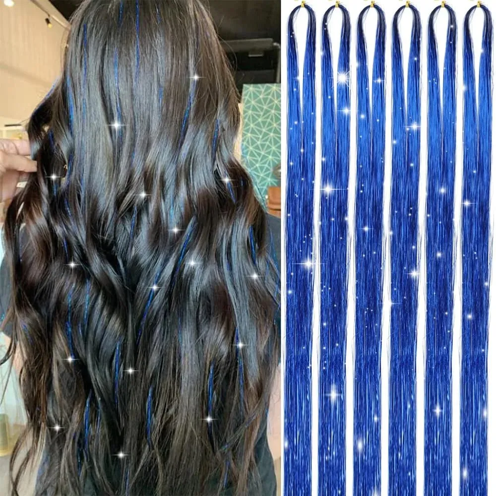 Hair Tinsel Kit 6 Pcs 2000 Strands Silver Tinsel Hair Extensions Fairy Hair Tinsel Heat Resistant Sparkly Shiny Synthetic Hair — image 8