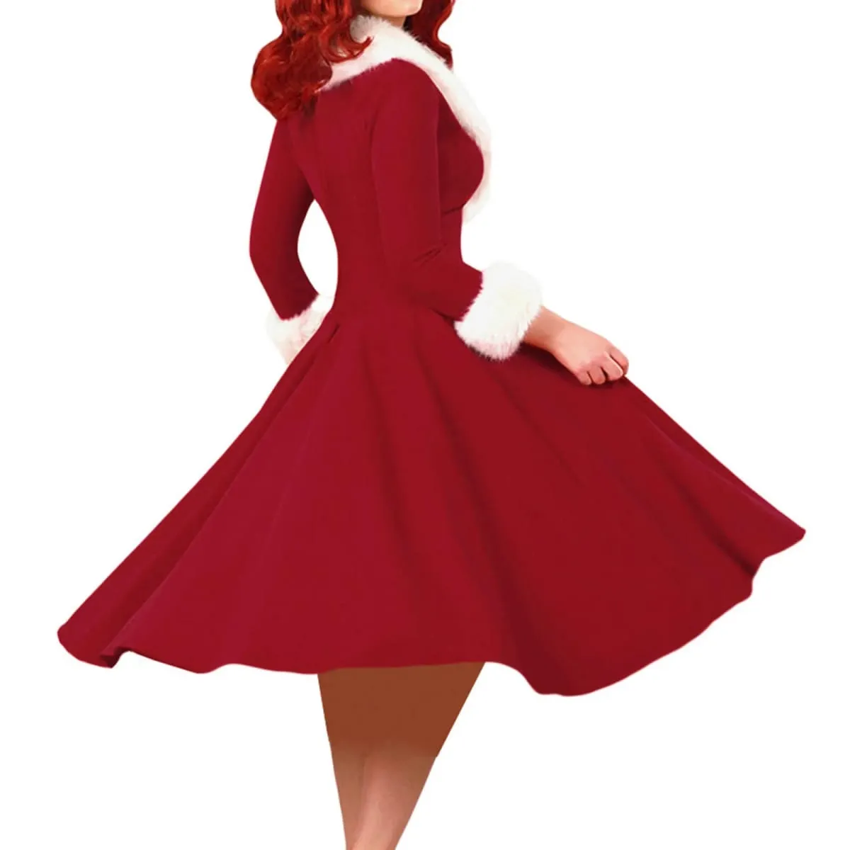 Ano novo vestido de natal feminino natal sexy traje manga longa decote em v pelúcia quente festa plissado elegante túnica vestidos de balanço — image 5