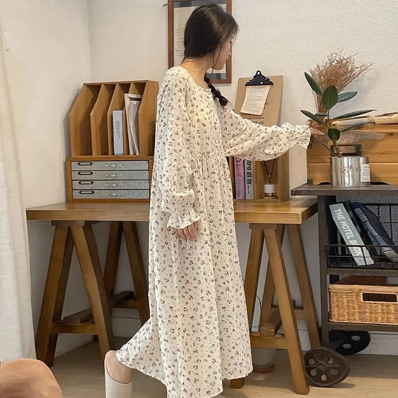 Musselina 100% algodão gaze para mulheres vestido de manga longa botão acima impressão moda casual chique oversized solto feminino vestidos mujer — image 5