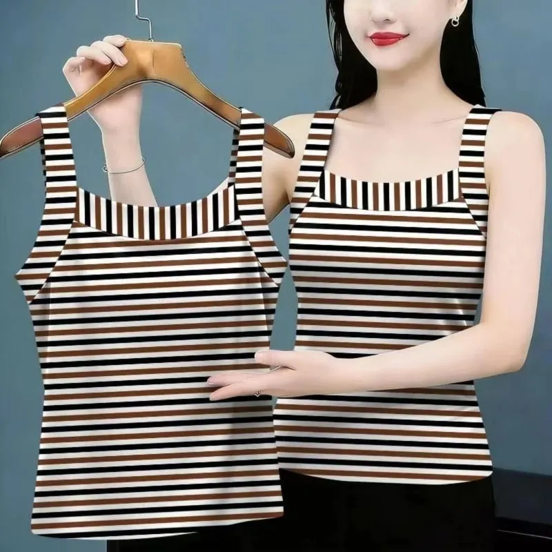 Summer Sleeveless Striped Contrast Patchwork Plus Size Vintage Tops All-match Harajuku T Shirts Fashion Casual Women Clothing — image 2