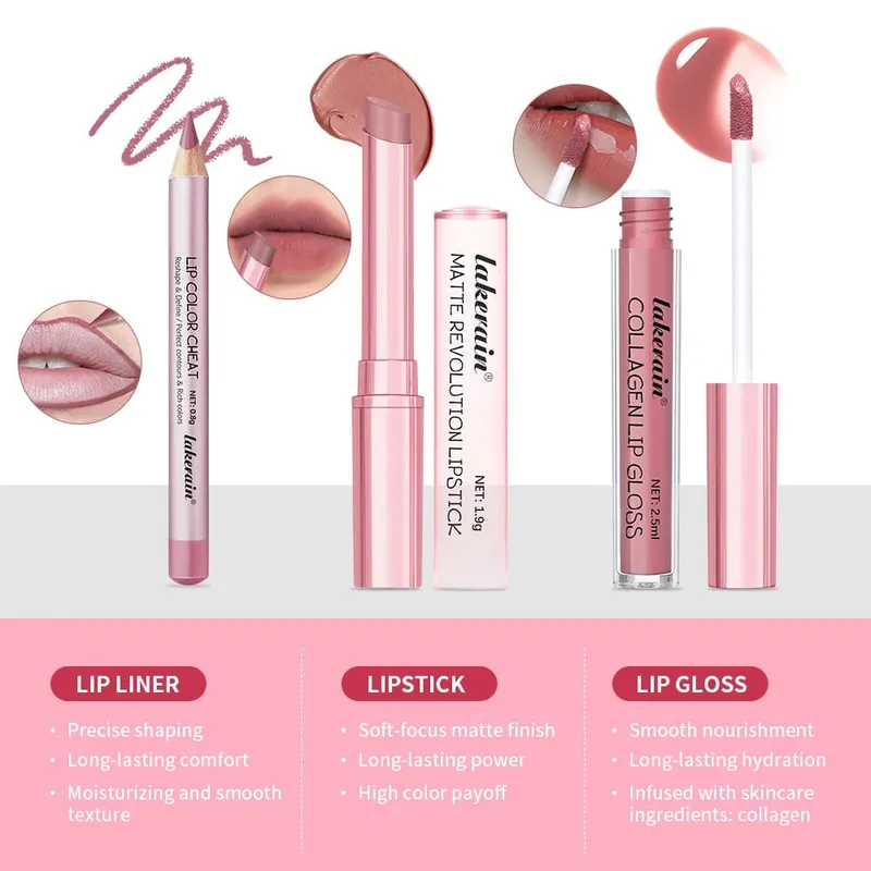 5 Color Lip Liner + LIPSTICK Set and Lip Stain Easy Coloring Matte Lip Kit Lipstick Long Lasting Red Lipstick Lip Makeup Set