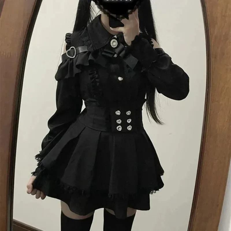 Gothic Vintage Spets Y2k Mini Klänning Dam Design Streetwear Svart Lolita Slim Klänning Långärmad Elegant Klänning Spicy Girls — image 7