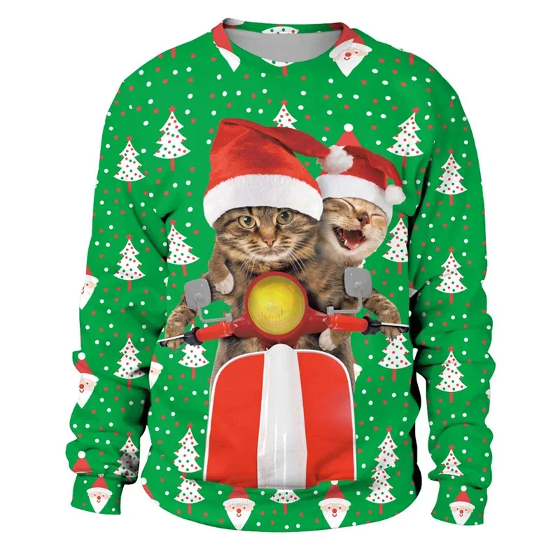 Funny 2026 Ugly Christmas Sweater For Men Women New Xmas Cat Dog Pattern Sweatshirt Festival Party Crew Neck Pullover Hoodies — image 3