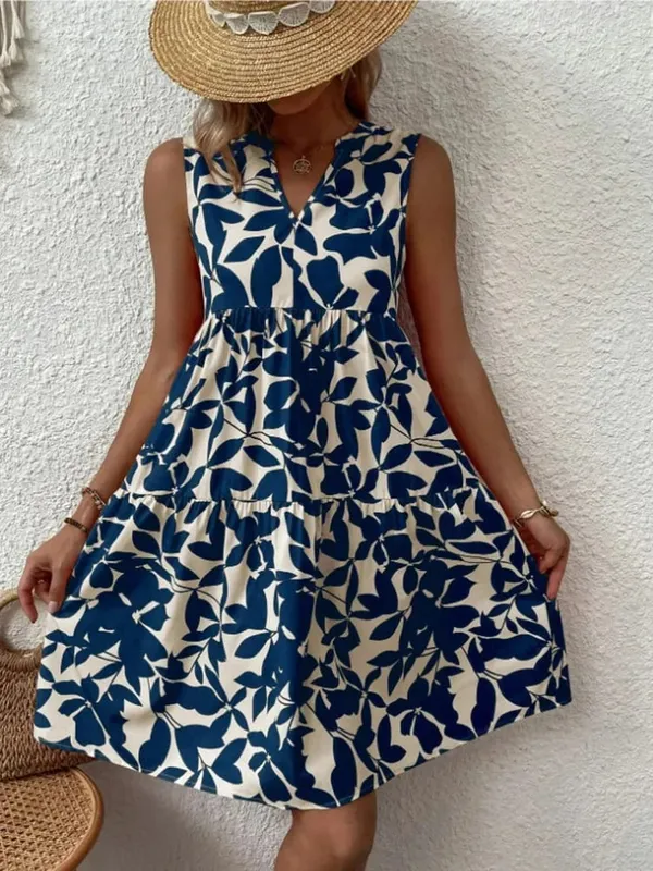 Mulheres boho impressão mini vestido de verão elegante sem mangas com decote em v plissado a linha vestido tanque casual solto oversize praia festa vestido de verão — image 8