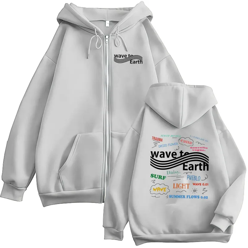 Korean Band Wave To Earth The Pieces Tour 2026 Zipper Hoodies Men Women Clothing Long Sleeve Vintage Oversized Coats Sweatshirt — image 7