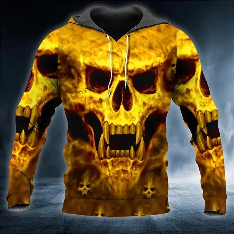 Men's Skull 3D Printed Hoodie, Halloween Horror Graphic Hooded Sweatshirt, Gothic Casual Streetwear Pullover Nangungunang Mga Damit ng Lalaki — image 9