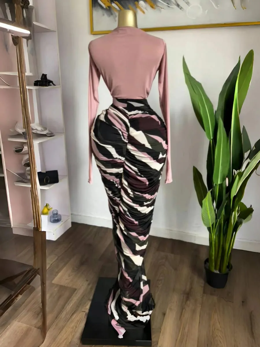 yaya feminino tie dye listrado retalhos empilhados ruched bodycon midi maxi vestido longo outono inverno educação férias vestidos de baile — image 4