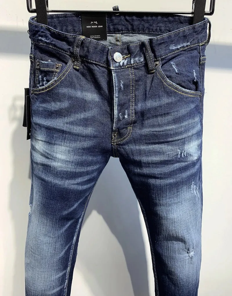new D2 Men Jeans Badge Printed Coolguy Boy Long Pants Straight Pockets Hole SLIM BLUE embedded jeans pant 9811