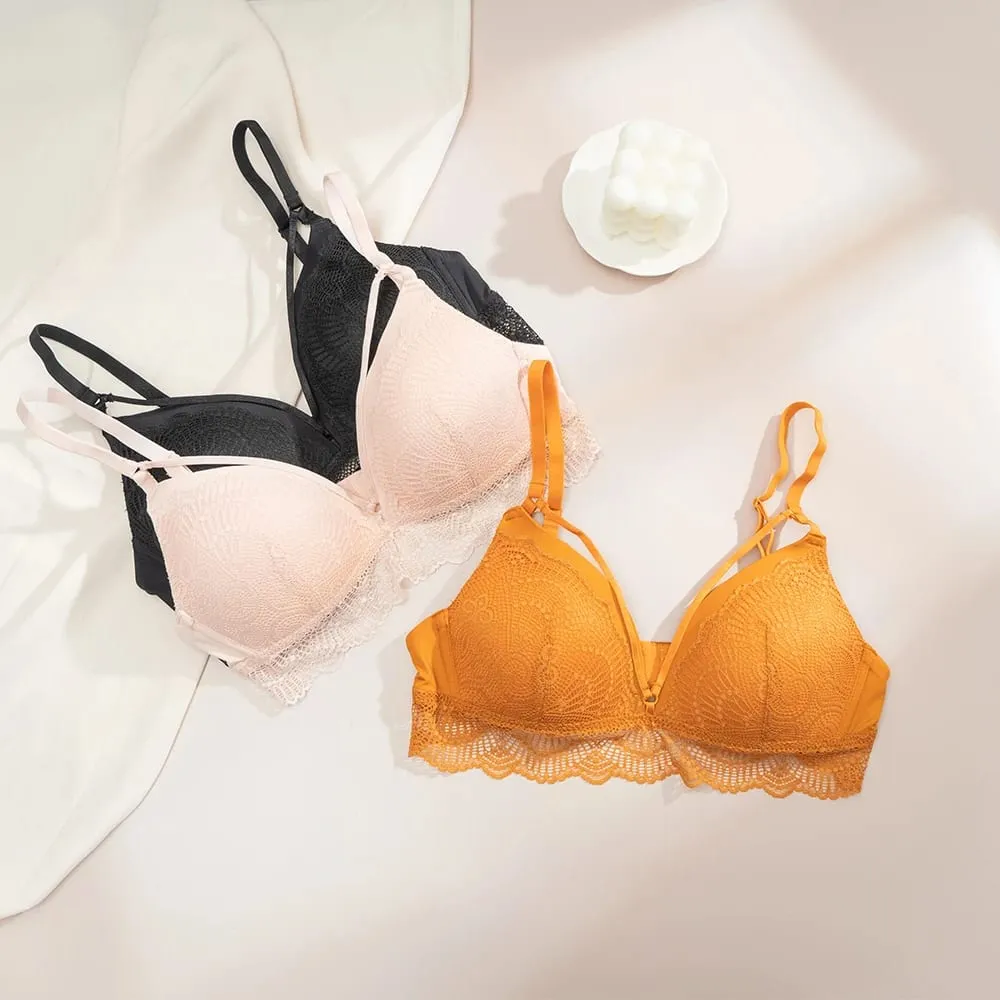 Women Wireless Lace Bra Briefs Set Adjustable Thin Straps Soft Breathable Daily Lingerie Suit 3 Colors Available — image 1
