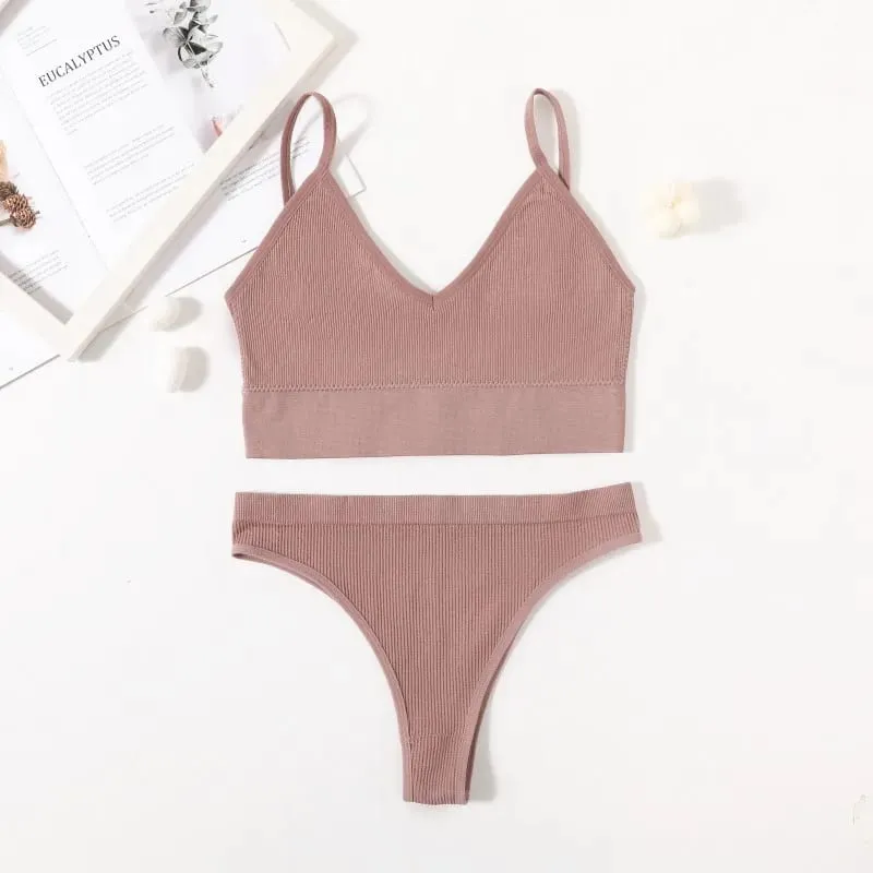 Women Seamless Bra And Panties Set Low Waist High Leg Cut Thongs Non-Wire Bra Top Sexy Lingerie Ladies U-Back Underwear Set — image 10